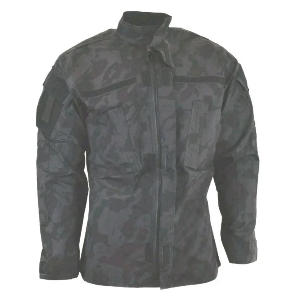US Military Field Combat Jacket Men XXL ACU Rip Stop Canvas Black Night Camo Nwt